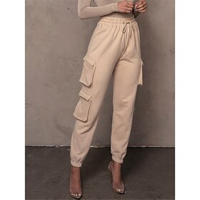 Women's Cargo KhakiPants Trousers Full Length Cotton Micro-elastic High Waist Fashion Streetwear Street Daily Apple Green Black S M Fall Winter