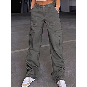 Women's Cargo Pants Fashion Streetwear Full Length High Waist Plain Multi Pocket Comfy Soft Comfortable Micro-elastic Outdoor Street Black Khaki Gray Spring