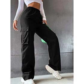 Women's Cargo Pants Pants Trousers Parachute Pants Streetwear Casual Comfort Full Length High Waist Plain Pocket Elastic Waist Breathability Soft Outdoor Micro