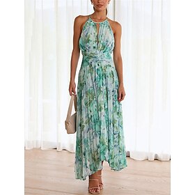 Women's Casual Dress Floral Print Halter Neck Midi Dress Vacation Sleeveless Summer
