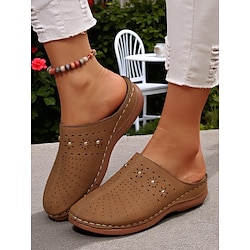 Women's Cutout Slip-On Mules - Breathable Comfort Clogs for Casual Days, Backyard Relaxing and Patio Tea Time