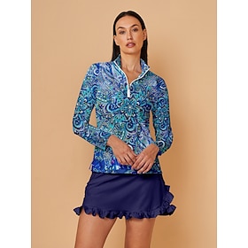 Women's Golf Polo Shirt Blue Long Sleeve Top Ladies Golf Attire Clothes Outfits Wear Apparel