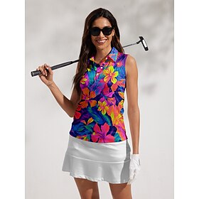 Women's Golf Polo Shirt Blue Sleeveless Top Ladies Golf Attire Clothes Outfits Wear Apparel