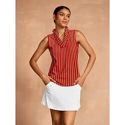 Women's Golf Polo Shirt Red Sleeveless Top Ladies Golf Attire Clothes Outfits Wear Apparel