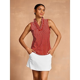 Women's Golf Polo Shirt Red Sleeveless Top Ladies Golf Attire Clothes Outfits Wear Apparel
