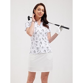 Women's Golf Polo Shirt White Short Sleeve Sun Protection Lightweight Top Cartoon Ladies Golf Attire Clothes Outfits Wear Apparel