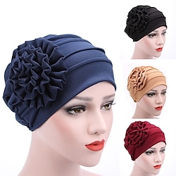 Women's Hats Spring Summer Plain Color Floral Beanie Hat Muslim Stretch Turban Hat Cap Hair Loss Headwear Hijab Cap