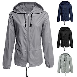 Women's Hiking Jacket Rain Jacket Raincoat Outdoor Waterproof Windproof Hiking Outfits Hiking Clothes Spring Autumn / Fall Top Cotton Camping / Hiking / Caving Running Solid Color Dark Grey Black