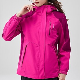 Women's Hiking Jacket Winter Outdoor Color Block Fleece Lining Windproof Water Resistant 3-in-1 Jacket Fleece Jackets Windbreaker Jacket Traveling Pink Light P