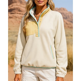 Women's Hiking Shirt Hiking Sweatshirt Hiking top Long Sleeve Stand Collar Top Outdoor Thermal Warm Lightweight Breathable Winter Polyester Patchwork Black Whi
