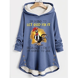 Women's Hoodie Sweatshirt Pullover Sherpa Graphic Letter Casual Sports Button Print Warm Funny Fuzzy Hoodie Long Sleeve Top Micro-elastic Fall Winter Comfrt Breathable Soft Fabric