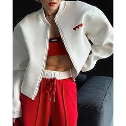Women's Jacket Work Embroidered Heart Casual / Daily Fashion Loose Fit Outerwear Long Sleeve Spring Black S