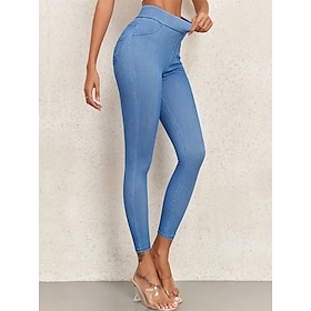 Women's Jeggings Vacation Vintage Ethnic Style Full Length High Waist High Cut Comfort Breathable Quick Dry Stretchy Outdoor Yoga Street Black Blue Dark Blue S