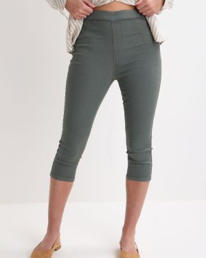 Womens Khaki Plain Kate Cropped Jeggings
