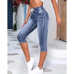 Women's Leggings Jeggings Streetwear Casual Calf-Length High Waist Plain Elastic Waist Breathability Stretchy Vacation Street Daily Wear Black Blue Summer Regular Fit