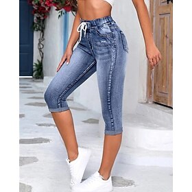 Women's Leggings Jeggings Streetwear Casual Calf-Length High Waist Plain Elastic Waist Breathability Stretchy Vacation Street Daily Wear Black Blue Summer Regu
