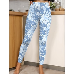 Women's Leggings Vintage Fashion Casual Full Length High Waist Floral Graphic Printing Breathable Soft Stretchy Vacation Casual Daily Violet Robin's Egg Blue Green Khaki Summer Spring Slim Fit