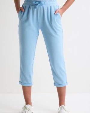 Womens Light Blue Plain Cropped Joggers