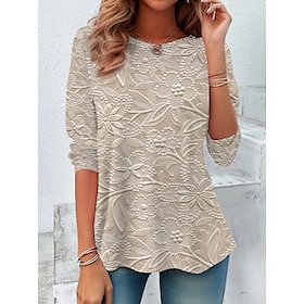 Women's Long Sleeve T Shirt Tunic Top 3D Print Floral Casual Long Sleeve Crew Neck Regular Tops Daily Print Silver Pink Sky Blue Khaki Spring Fall
