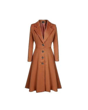 Womens Long Woolen Trench Coat Ladies Winter Overcoat -ys