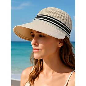 Women's Mesh Wide Brim Sun Hat - Breathable Foldable UPF Protection Beach Hat with Adjustable Strap for Outdoor Travel, Vacation Summer Activities