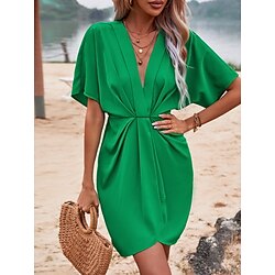 Women's Mini Dress Casual Dress Bodycon Elegant Stylish Formal Vacation Daily Regular Fit Plain Short Sleeve V Neck Pink Green Summer
