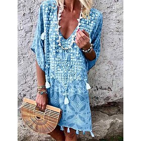 Women's Mini Dress Petite Dress Vintage Dress Casual Dress Boho Chic Dresses Boho Dress Bohemia Ethnic Vacation Holiday Loose Fit Geometric Tribal Half Sleeve