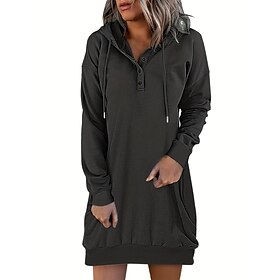 Women's Mini Dress Shift Dress Casual Daily Loose Fit Graphic Long Sleeve Hooded Black White Pink Wine Spring Fall Winter