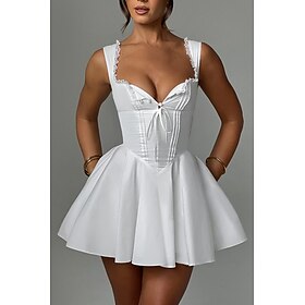 Women's Mini Dress White Dress Graduation Dress Slip Dress Fashion Birthday Graduation Date Regular Fit Plain Sleeveless Spaghetti Strap Black White Yellow Blu