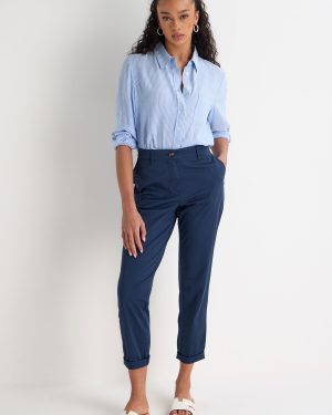 Womens Navy Plain Cropped Chino Trousers