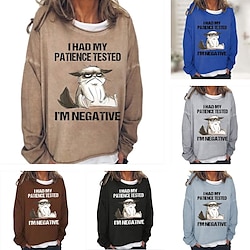 Women's Oversized Sweatshirt Pullover Cotton Blend Cat Sports Active Sports Streetwear I HAD MY PATIENCE TESTED Oversized Round Neck Long Sleeve Micro-elastic Comfrt Breathable Soft Fabric