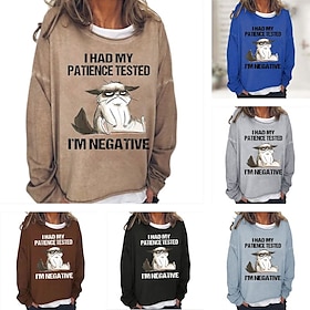 Women's Oversized Sweatshirt Pullover Cotton Blend Cat Sports Active Sports Streetwear I HAD MY PATIENCE TESTED Oversized Round Neck Long Sleeve Micro-elastic