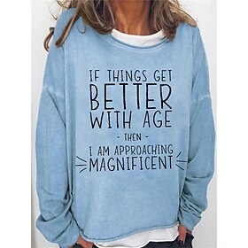 Women's Oversized Sweatshirt Pullover Cotton Blend Letter Street Casual Sports Basic Round Neck Long Sleeve Top Micro-elastic Fall Winter Comfrt Breathable So