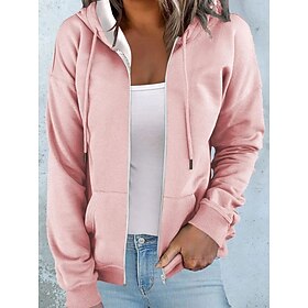 Women's Oversized Zip Up Hoodie Sweatshirt Solid Color Casual Sports Drawstring Zip Up Front Pocket Active Sportswear Neon Bright Hoodie Long Sleeve Top Comf