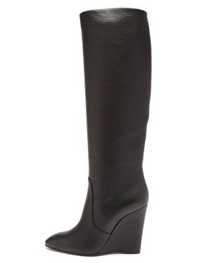 Women's PU Leather Wedge Heel Knee-High Boots