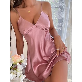 Women's Pajamas Nightgown Nightshirt Dress Pure Color Fashion Comfort Sweet Home Daily Bed Satin Silk Breathable Straps Sleeveless Backless Summer Spring Home