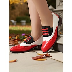 Women's Patent Leather Colorblock Oxford Shoes - 1950s Vintage Wingtip Brogues with Low Heels for Cosplay, Swing Dance,and Retro Parties
