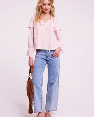 Womens Pink Single Ruffle Blouse
