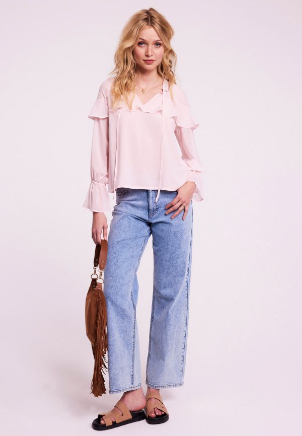 Womens Pink Single Ruffle Blouse