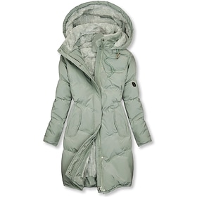 Women's Puffer Jacket Winter Windproof Jacket Winter Coat Comfortable Street Casual Daily Zipper Pocket Hoodie Casual Street Style Plain Regular Fit Outerwear