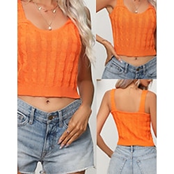 Women's Pullover Casual Solid Color Chunky Strap Knitted Sleeveless Crop Tops Knit Daily Holiday Going out Orange Summer