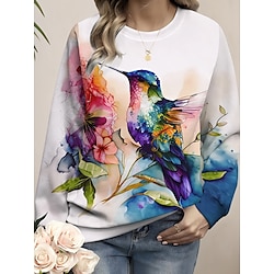 Women's Pullover Sweatshirt Hoodies Floral Graphic Animal Fashion Casual Long Sleeve Crew Neck Regular Tops Street Dailywear Print White Spring Fall Winter
