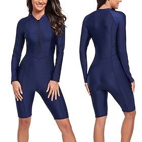 Women's Rash Guard One Piece Swimsuit UV Sun Protection Lightweight Long Sleeve Bodysuit Bathing Suit Front Zip Swimming Surfing Beach Water Sports Solid Color