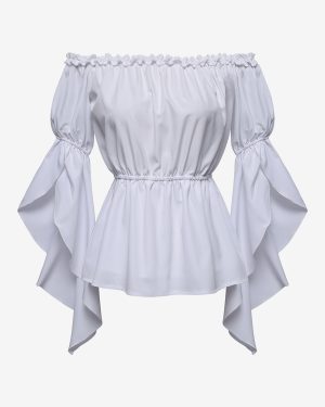 Womens Renaissance Gothic Blouse Bell Sleeves Ruffle Off Shoulder Boho Corset Top