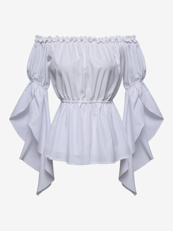 Womens Renaissance Gothic Blouse Bell Sleeves Ruffle Off Shoulder Boho Corset Top