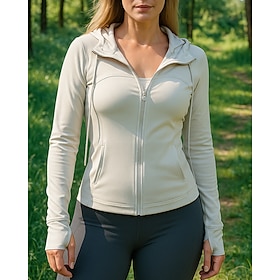 Women's Running Top Running Shirt Full Zip Long Sleeve Top Lightweight Breathable Tennis Golf Running Sportswear Activewear Solid Colored Black White Red
