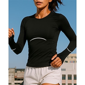 Women's Running Top Running Shirt Slim Long Sleeve Top Sun Protection Lightweight Breathable Tennis Golf Running Sportswear Activewear Solid Colored Black Gray