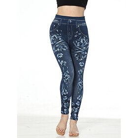Women's Slim Leggings Cropped Pants Fashion Streetwear Casual Ankle-Length High Waist Flower Pocket Print High Cut Breathability Comfortable High Elasticity St