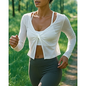 Women's Sport Cover up Running Top Running Shirt Long Sleeve Tee Tshirt V Neck Quick Dry Lightweight Breathable Tennis Golf Running Sportswear Activewear Solid