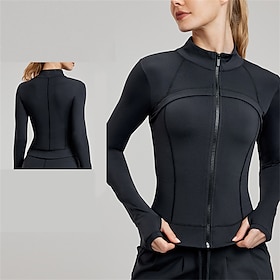 Women's Sport Jacket Stand Collar Warm Tight Fit Long Sleeve Sports Solid Color Jacket For Pilates, Yoga Activewear Black / Red / Khaki
